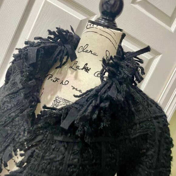 PE DE CHUMBO CROP JACKET TWEED FRINGE WOOL BLEND PENNY LANE SZ S SOPHISTICATED - Picture 13 of 16